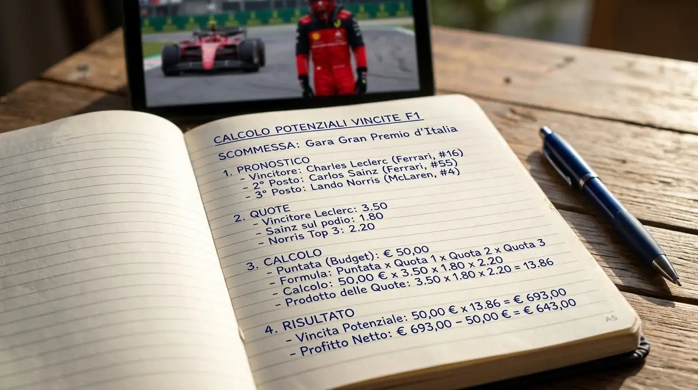 Esempio di calcolo della vincita potenziale con quota decimale F1