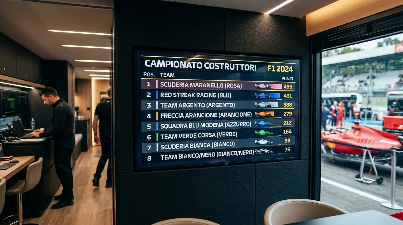 Tabellone con la classifica del mondiale costruttori di Formula 1