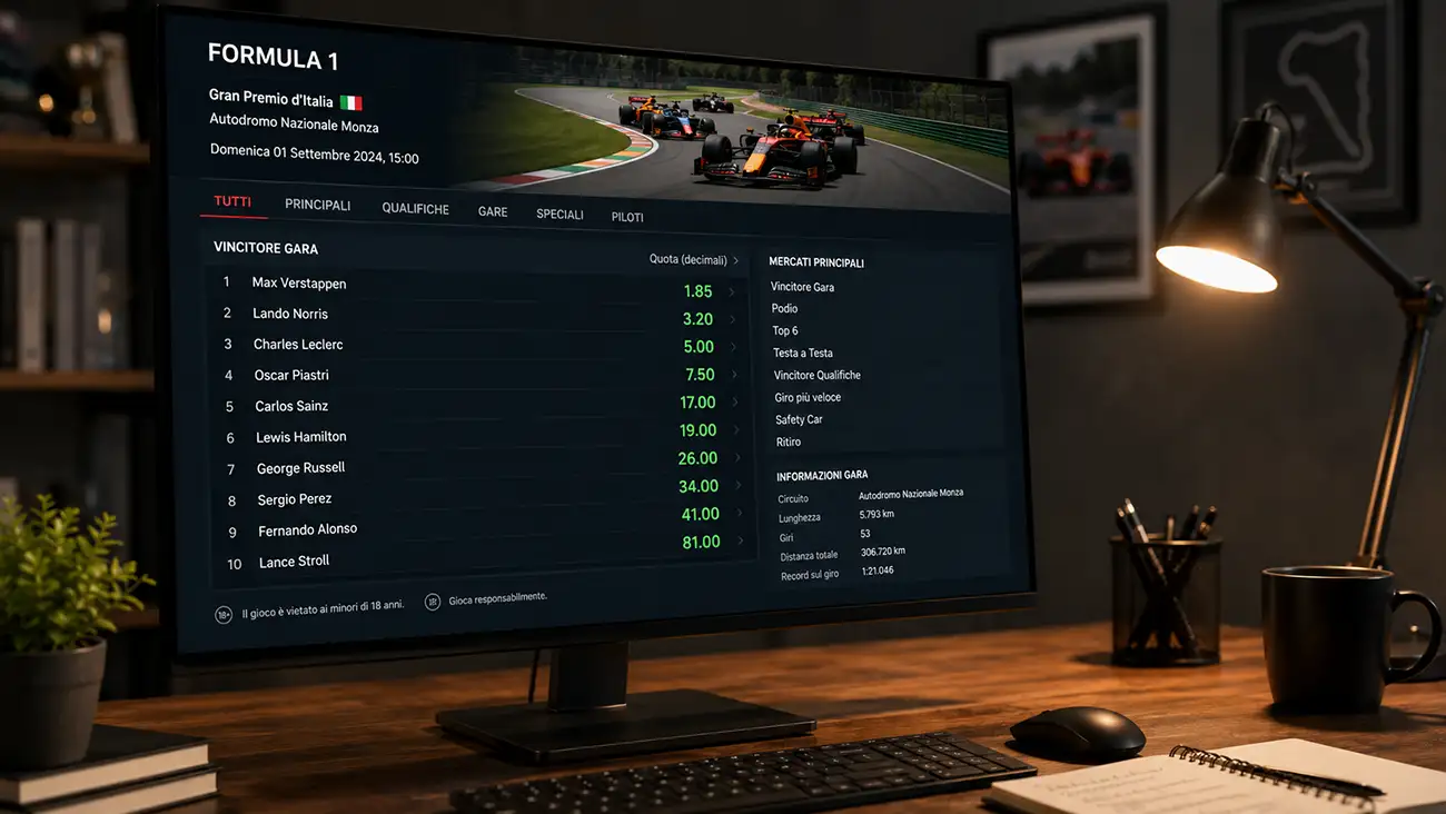 Monitor con quote decimali per un Gran Premio di Formula 1