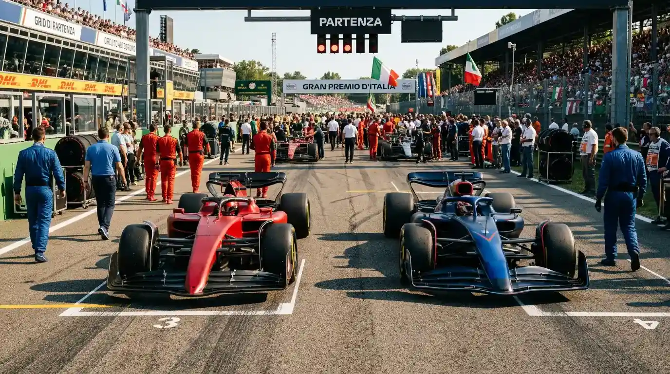 Due piloti di Formula 1 affiancati in griglia di partenza prima del duello