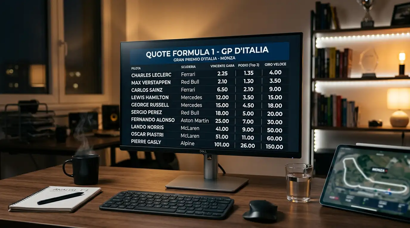Schermata con quote in formato decimale per un Gran Premio di Formula 1