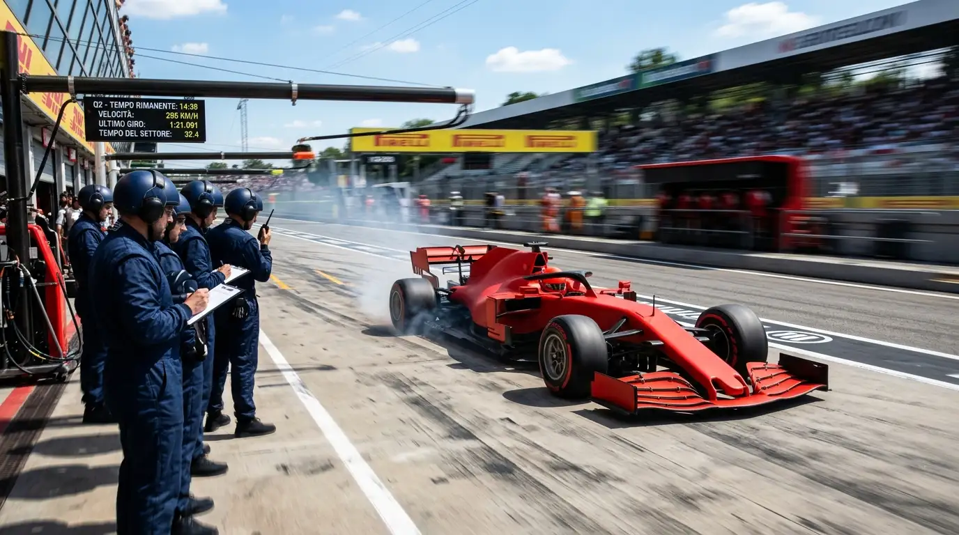 Monoposto di Formula 1 in uscita dai box durante la sessione di qualifica