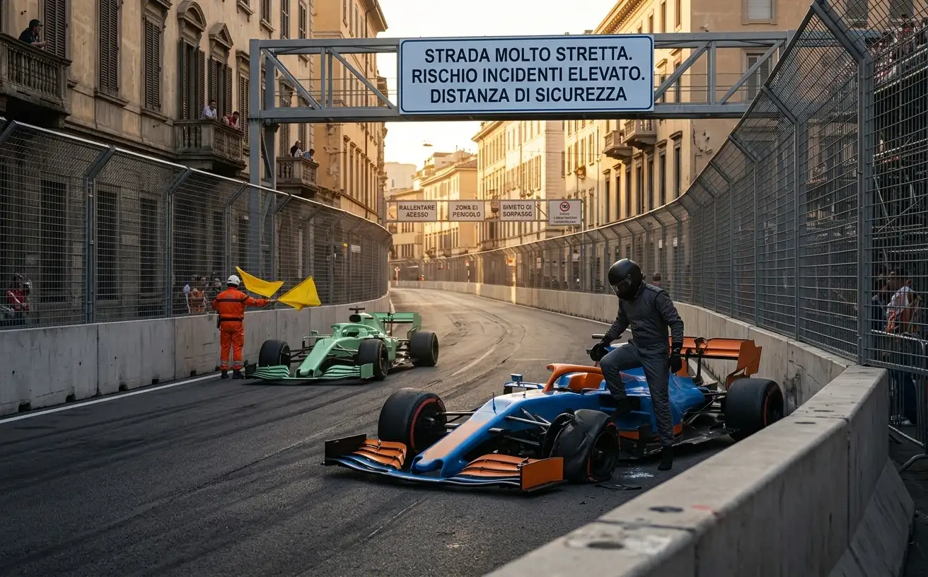 Circuito cittadino di Formula 1 con barriere e vie di fuga strette
