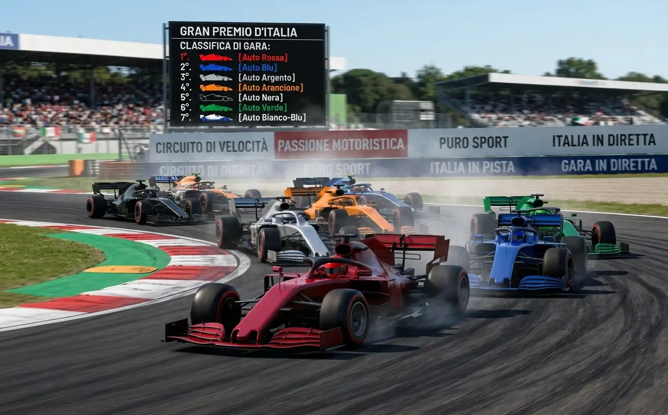 Gruppo compatto di monoposto di Formula 1 a centro classifica