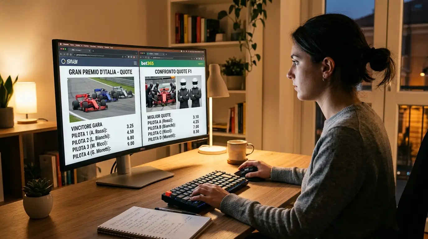 Persona che confronta le quote di Formula 1 tra diversi operatori