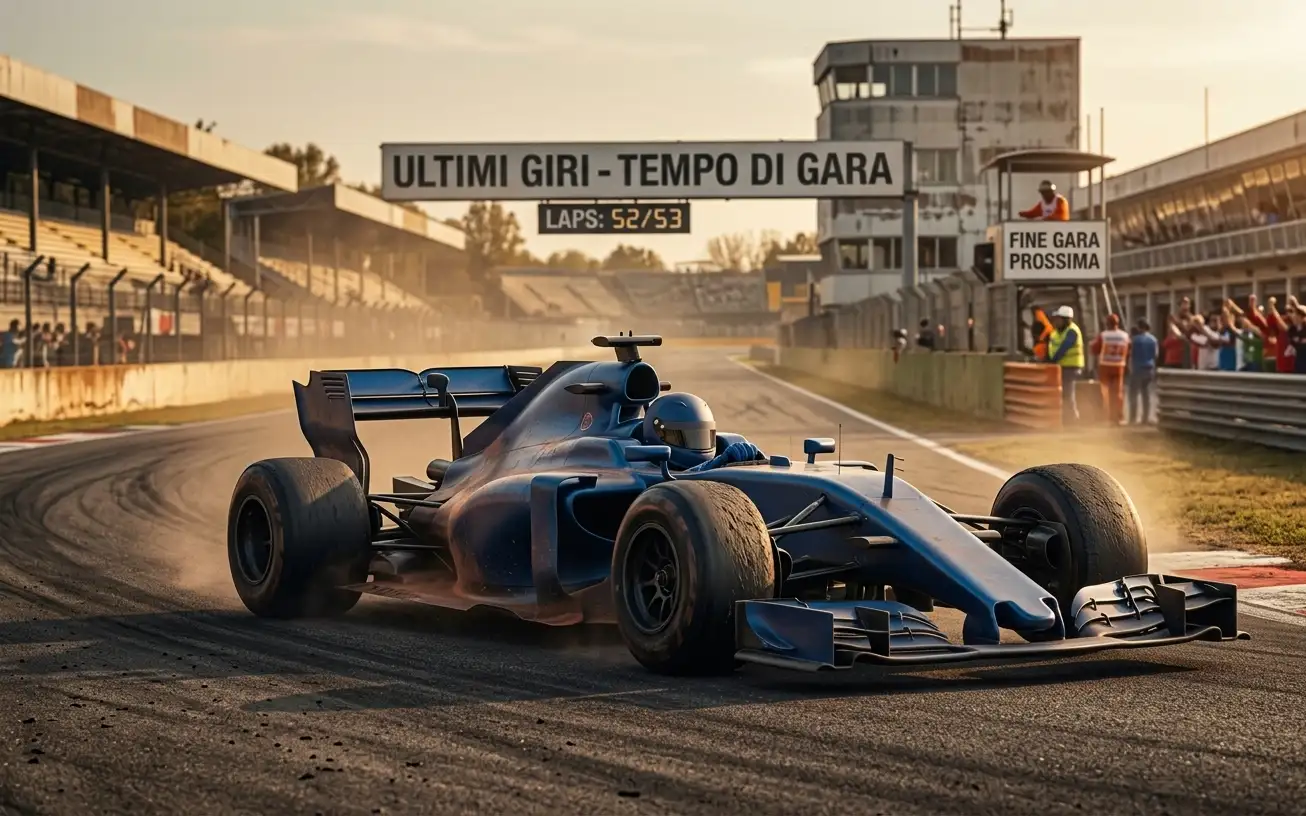 Monoposto di Formula 1 che completa gli ultimi giri di gara