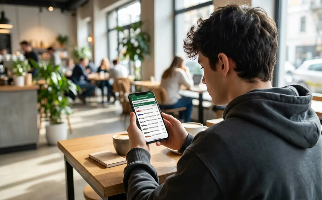 Persona che impara a leggere le quote di Formula 1 sullo smartphone