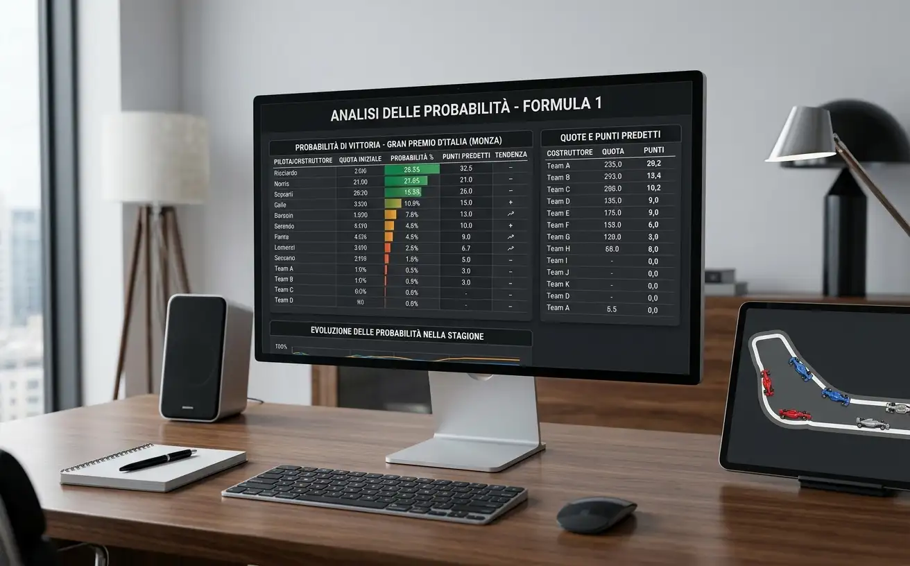 Schermata con probabilità implicite derivate dalle quote di Formula 1