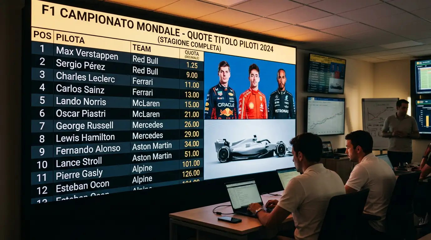Tabellone con le quote antepost per il mondiale piloti di Formula 1