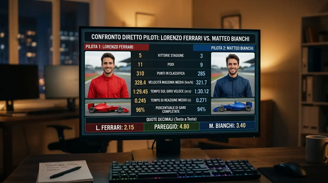 Schermata con le quote testa a testa per un Gran Premio di Formula 1