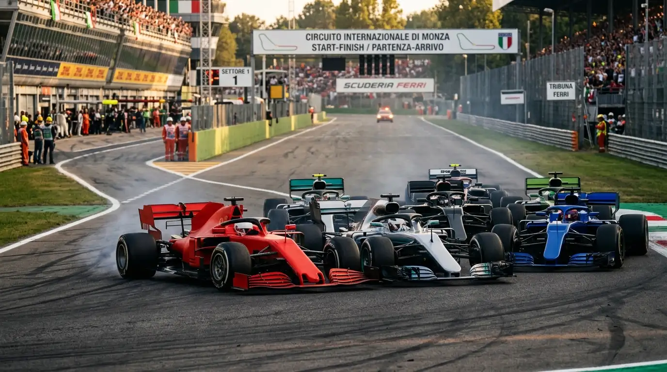 Ripartenza del gruppo dopo la safety car in un Gran Premio di Formula 1