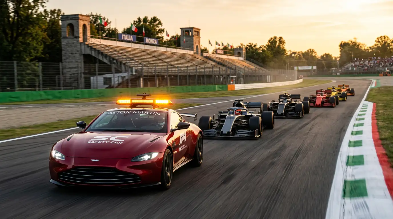 Safety car che guida il gruppo durante un Gran Premio di Formula 1