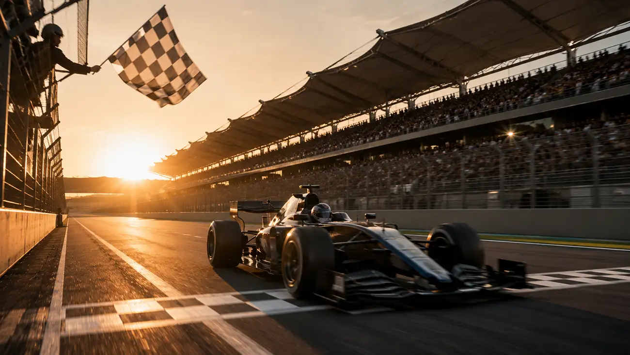 Pilota di Formula 1 che taglia il traguardo per risultare classificato