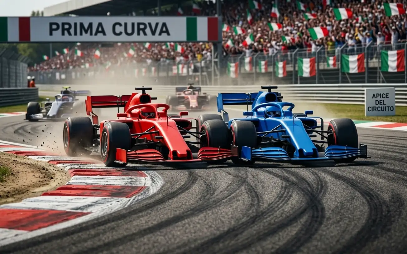 Sorpasso alla prima curva durante la partenza di un Gran Premio