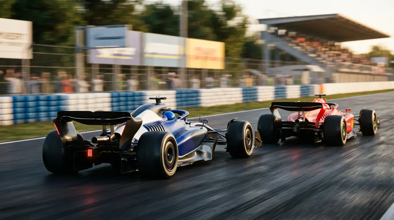 Monoposto di Formula 1 in sorpasso con soglia di riferimento