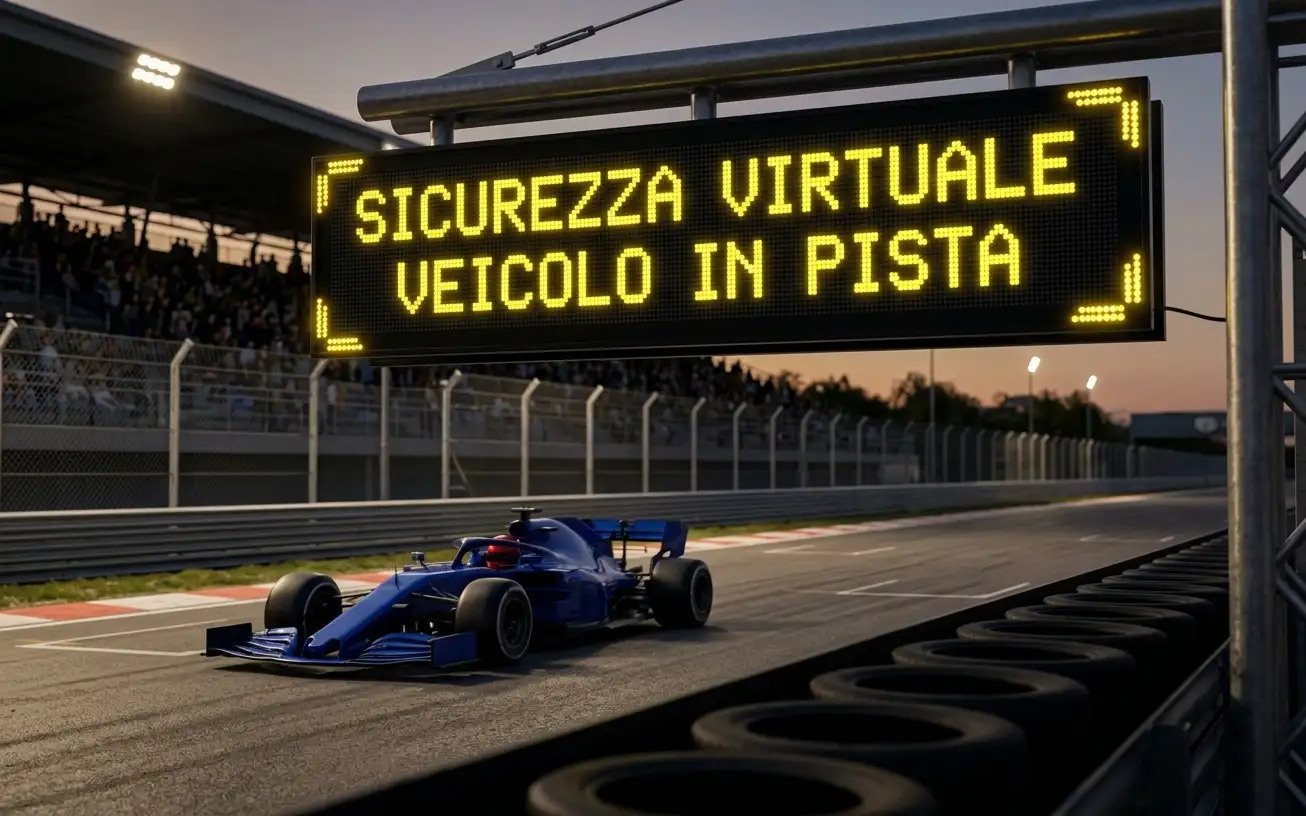 Pannello luminoso con segnalazione VSC durante un Gran Premio